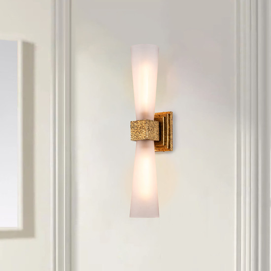 Elstead Kristy Wandleuchte G9 2-fach Gebeiztes Gold Opal IP44