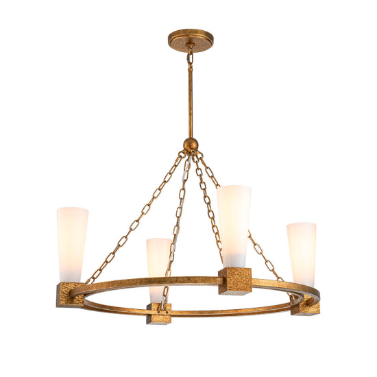 Elstead Kristy Kronleuchter E27 4-fach Gebeiztes Gold Opal