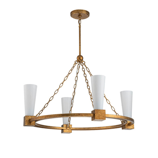 Elstead Kristy Kronleuchter E27 4-fach Gebeiztes Gold Opal