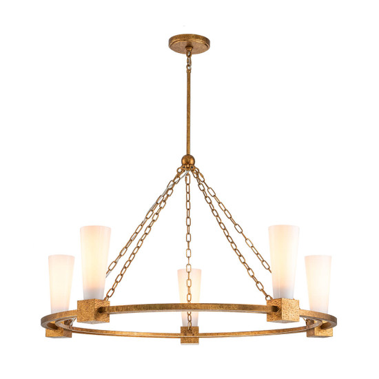 Elstead Kristy Kronleuchter E27 5-fach Gebeiztes Gold Opal
