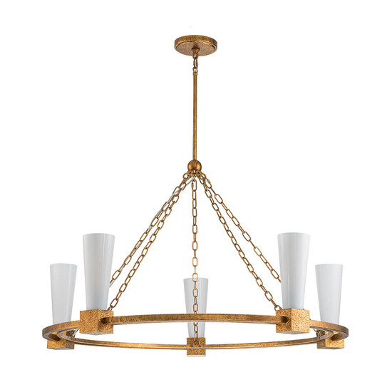 Elstead Kristy Kronleuchter E27 5-fach Gebeiztes Gold Opal