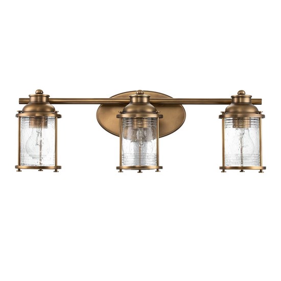 Elstead Ashland Bay Wandleuchte E27 3-fach Naturmessing Klar gerippt IP44