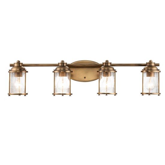 Elstead Ashland Bay Wandleuchte E27 4-fach Naturmessing Klar gerippt IP44