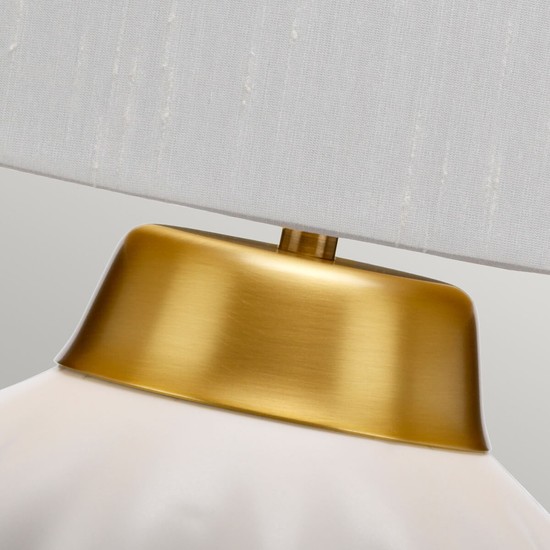 Elstead Bexley Tischleuchte E27 Weiß und gebürstetes Messing Helles Elfenbein mit goldenem Laminat innen