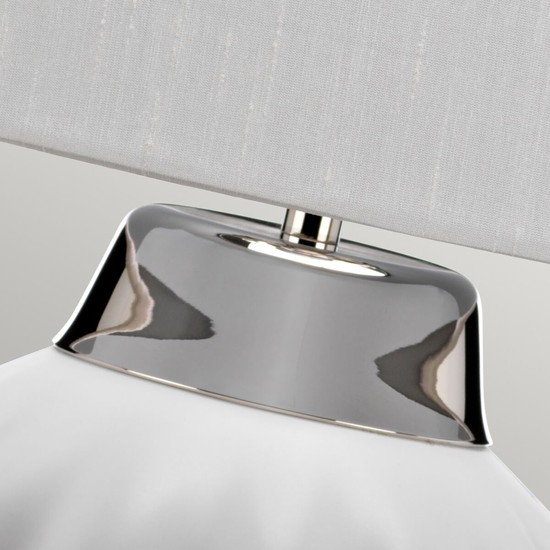 Elstead Bexley Tischleuchte E27 Weiß und poliertes Nickel Helles Elfenbein mit Silberlaminat innen