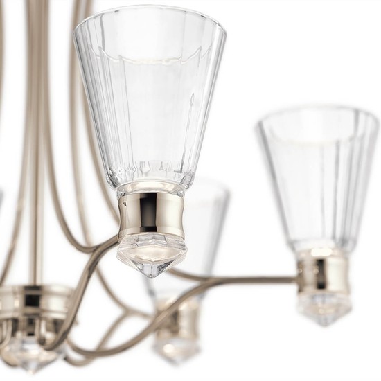 Elstead Kayva LED Kronleuchter 64cm Poliertes Nickel Klar facettiert IP44