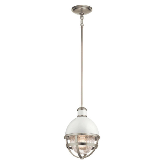 Elstead Tollis Hängeleuchte E27 32cm Gebürstetes Nickel und weiß Klar gerippt