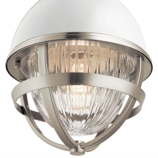 Elstead Tollis Hängeleuchte E27 32cm Gebürstetes Nickel und weiß Klar gerippt
