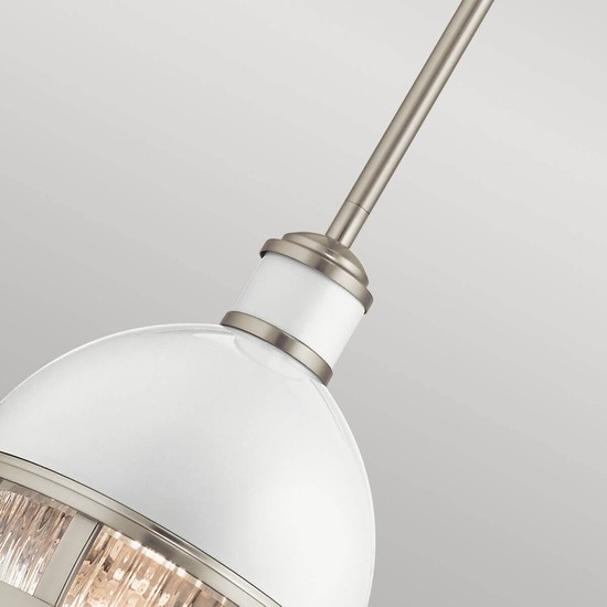 Elstead Tollis Hängeleuchte E27 32cm Gebürstetes Nickel und weiß Klar gerippt