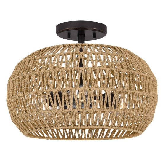 Elstead Casablanca Deckenleuchte E27 3-fach Palladianische Bronze Papierseil naturfarben