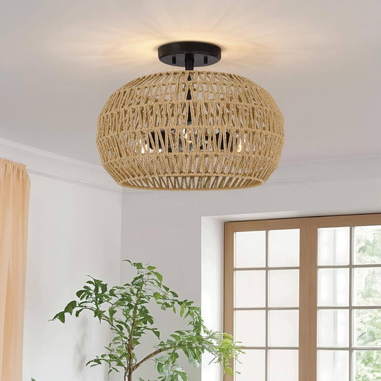 Elstead Casablanca Deckenleuchte E27 3-fach Palladianische Bronze Papierseil naturfarben