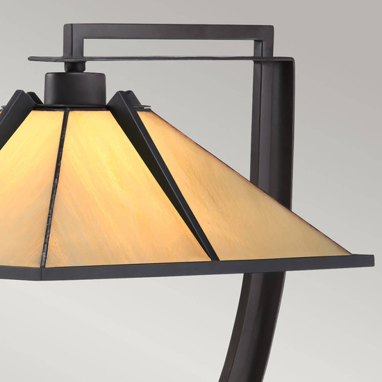 Elstead Pomeroy Tischlampe E27 Western Bronze mit Kunstglas Schirm Tiffanyglas