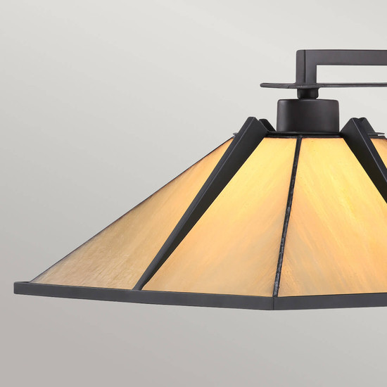Elstead Pomeroy Tischlampe E27 Western Bronze mit Kunstglas Schirm Tiffanyglas
