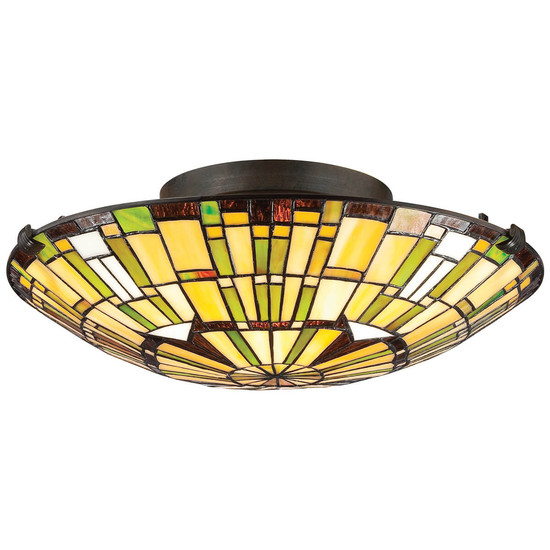 Elstead Reed Deckenleuchte E27 2-fach Valiant Bronze und Kunstglas-Schirm Kunstglas