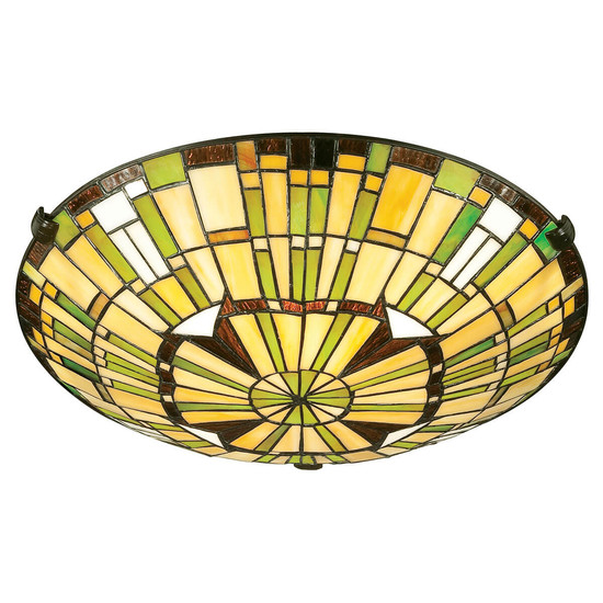 Elstead Reed Deckenleuchte E27 2-fach Valiant Bronze und Kunstglas-Schirm Kunstglas