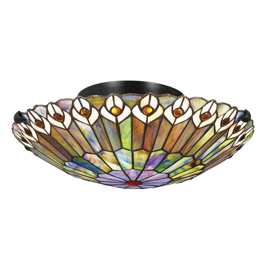 Elstead Watkins Deckenleuchte E27 2-fach Valiant Bronze und Kunstglas-Schirm Kunstglas