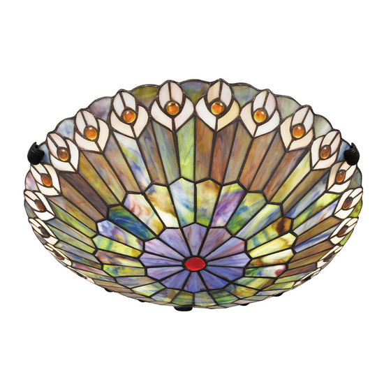Elstead Watkins Deckenleuchte E27 2-fach Valiant Bronze und Kunstglas-Schirm Kunstglas