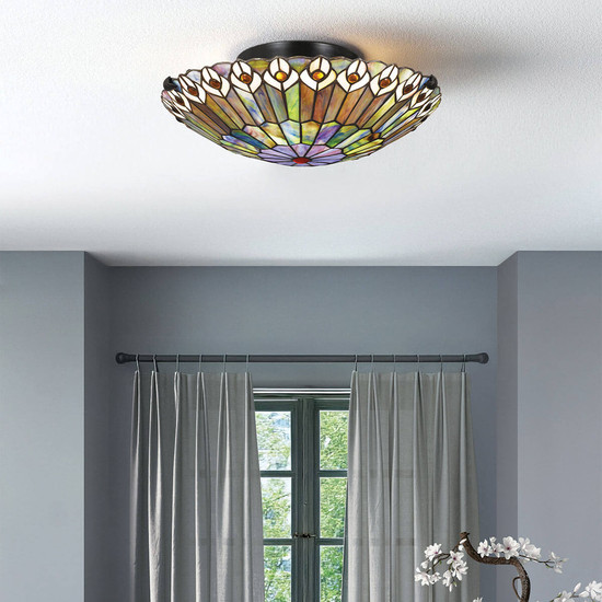 Elstead Watkins Deckenleuchte E27 2-fach Valiant Bronze und Kunstglas-Schirm Kunstglas