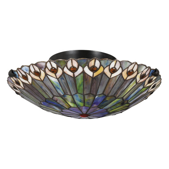 Elstead Watkins Deckenleuchte E27 2-fach Valiant Bronze und Kunstglas-Schirm Kunstglas