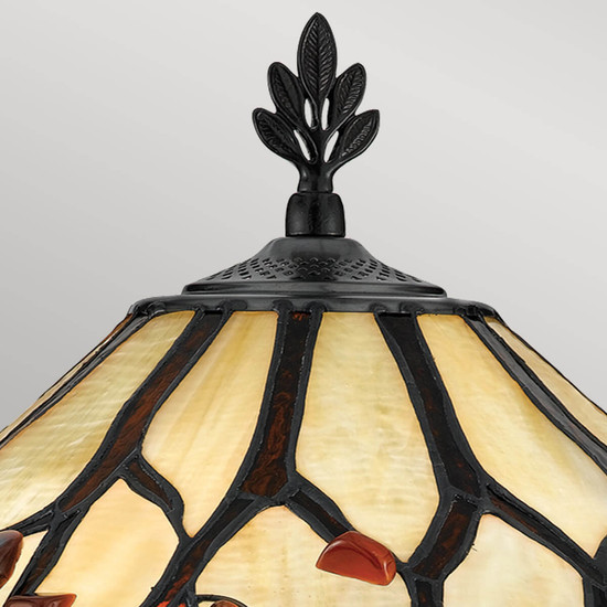Elstead Whispering Tischlampe E27 2-fach Valiant Bronze und Kunstglas-Schirm Tiffanyglas cremeweiß