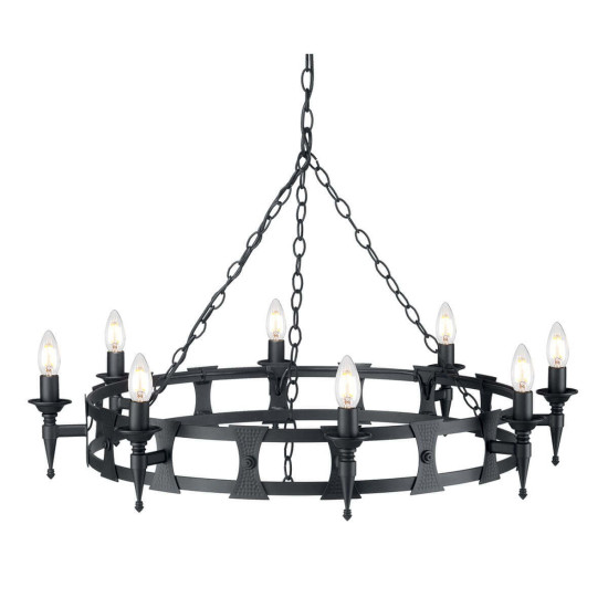 Elstead Saxon Kronleuchter E14 8-fach Schwarz, Made in UK