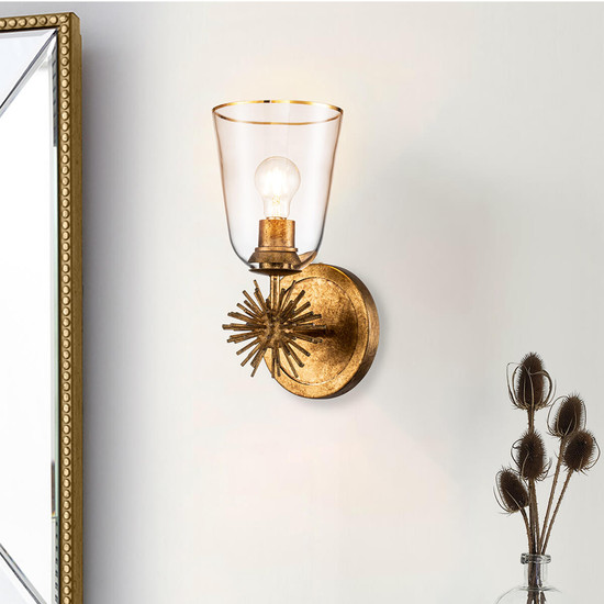 Elstead Staring Wandleuchte E27 Gebeiztes Gold Klar