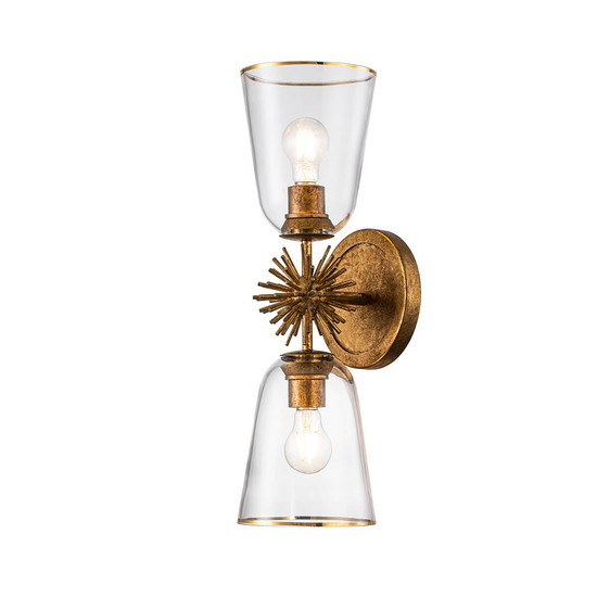 Elstead Staring Wandleuchte E27 2-fach Gebeiztes Gold Klar
