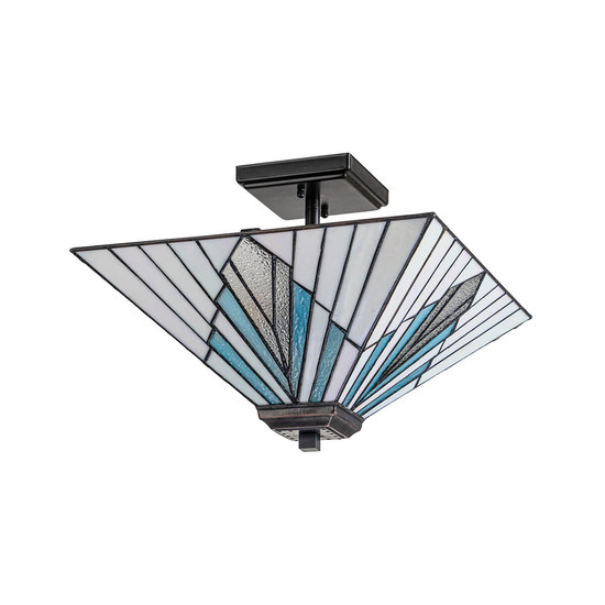 Elstead Alderley Pendelleuchte E27 2-fach Vintage-Bronze Tiffanyglas