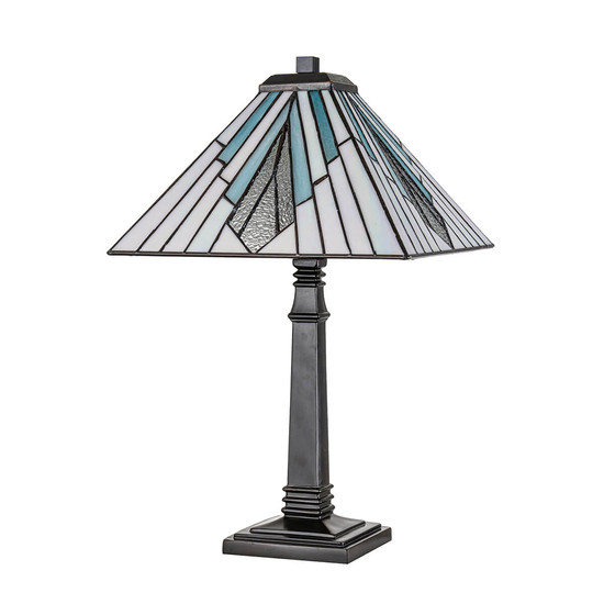 Elstead Alderley Tischlampe E27 Vintage-Bronze Tiffanyglas