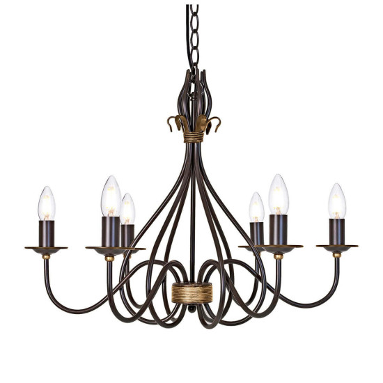 Elstead Windermere Kronleuchter E14 6-fach Rost, Goldfarbe, Made in UK