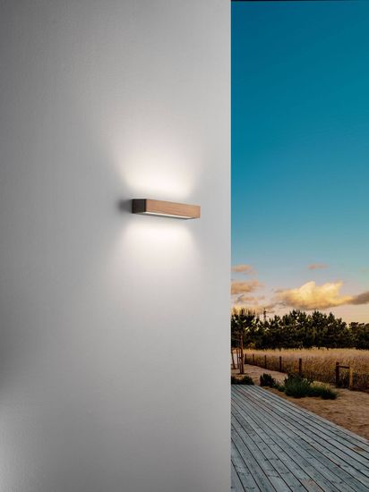 Fabas Luce LED Außen-Wandleuchte Hazel 51x78mm 13W Warmweiß IP65 Teakholz
