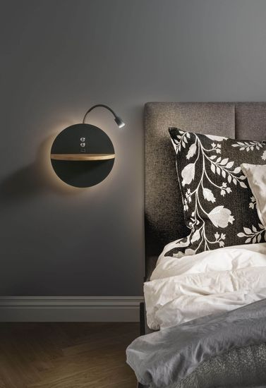 Fabas Luce LED Wand-Leseleuchte Dual Ø300mm 1x9+1x6,5W Warmweiß Schwarz dimmbar