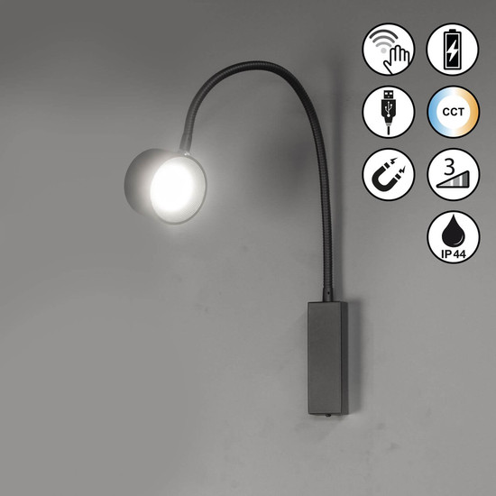 FHL Magnetic LED Wandspot flex 1,5W dimmbar Akku CCT einstellbare Lichtfarbe sandschwarz 830063