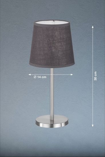 FHL Eve Tischleuchte, Tischlampe E14 Leinen-Stoffschirm grau nickel