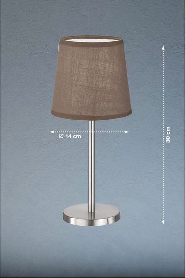 FHL Eve Tischleuchte, Tischlampe E14 Leinen-Stoffschirm braun nickel