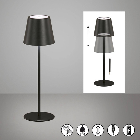 FHL Viletto LED Tischleuchte 2W dimmbar Akku warmweiss sandschwarz 850355