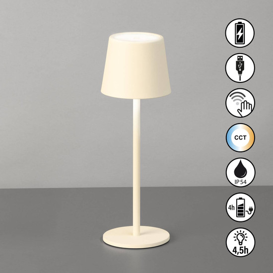 FHL Roxi LED Tischleuchte 1,5W dimmbar Akku CCT einstellbare Lichtfarbe sandbeige 850422