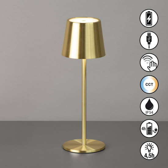 FHL Roxi LED Tischleuchte 1,5W dimmbar Akku CCT einstellbare Lichtfarbe messingfarben 850500