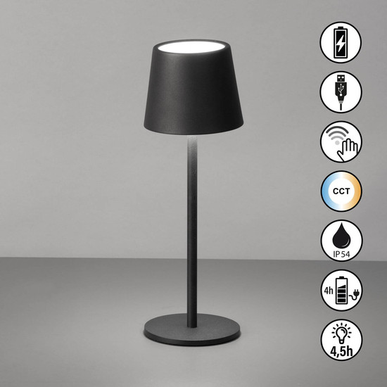 FHL Roxi LED Tischleuchte 1,5W dimmbar Akku CCT einstellbare Lichtfarbe sandschwarz 850503