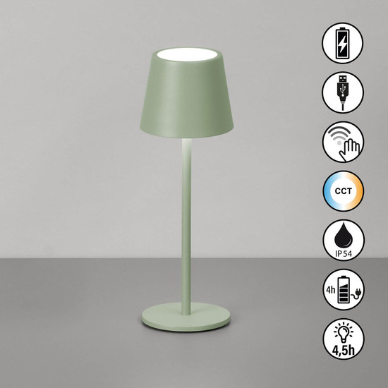 FHL Roxi LED Tischleuchte 1,5W dimmbar Akku CCT einstellbare Lichtfarbe salbeigrün 850642
