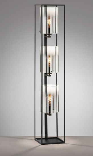 Fischer & Honsel Samu Stehleuchte 3-fach E27 schaltbar Glas rauchfarben sandschwarz 40419