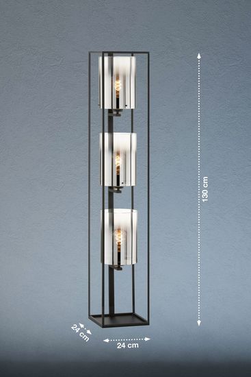 Fischer & Honsel Samu Stehleuchte 3-fach E27 schaltbar Glas rauchfarben sandschwarz 40419