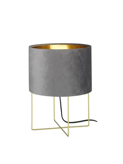 Fischer & Honsel Aura Tischleuchte E27 Stoffschirm grau Samt, goldfarben gold 50460