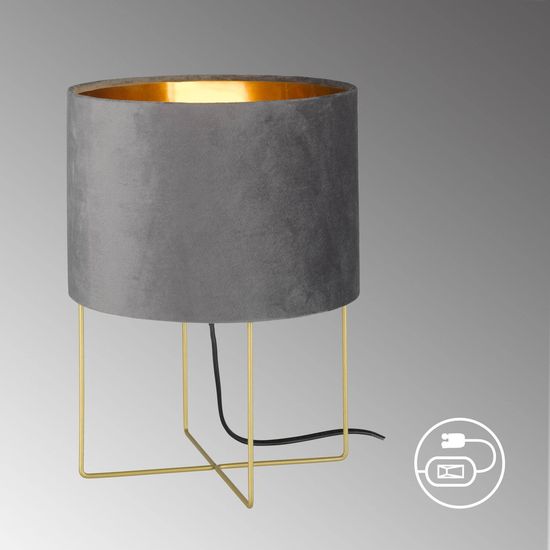 Fischer & Honsel Aura Tischleuchte E27 Stoffschirm grau Samt, goldfarben gold 50460
