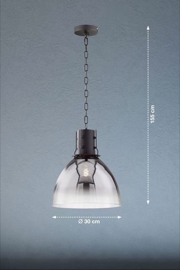 Fischer & Honsel Londo Pendelleuchte E27 Glas rauchfarben sandschwarz 60802
