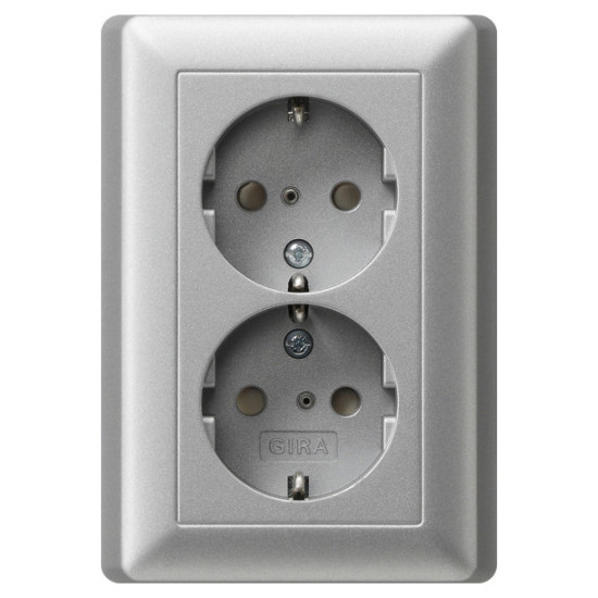 Gira 078326 2-fach-SCHUKO-Steckdose SP + Vollplatte System 55 F Alu