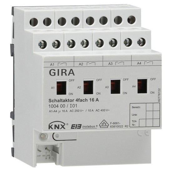 Gira 100400 Schaltaktor 4-fach 16 A Hand KNX REG