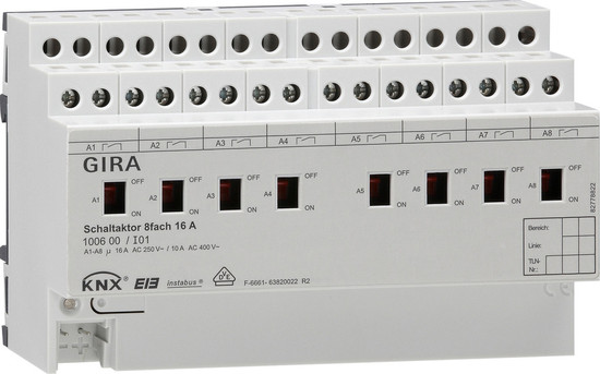 Gira 100600 Schaltaktor 8-fach 16 A Hand KNX REG