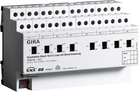 Gira 104600 Schaltaktor 8-fach 16 A Hand + Strom C-Last KNX REG