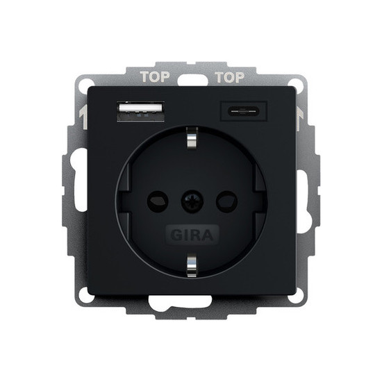 Gira 2459005 SCHUKO SP USB-Spannungsversorgung 2-fach Typ A/C System 55 Schwarz m